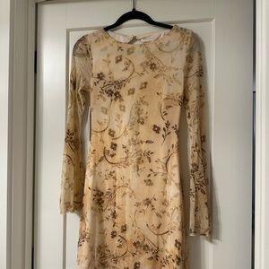 Princess Polly Folklore Long Sleeve Mini Dress Cream